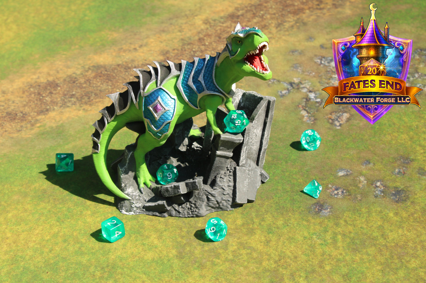 Armored War T-Rex 3D Printed Dice Tower – Fate's End Collection by Kim Bolt - Unleash Prehistoric Power!