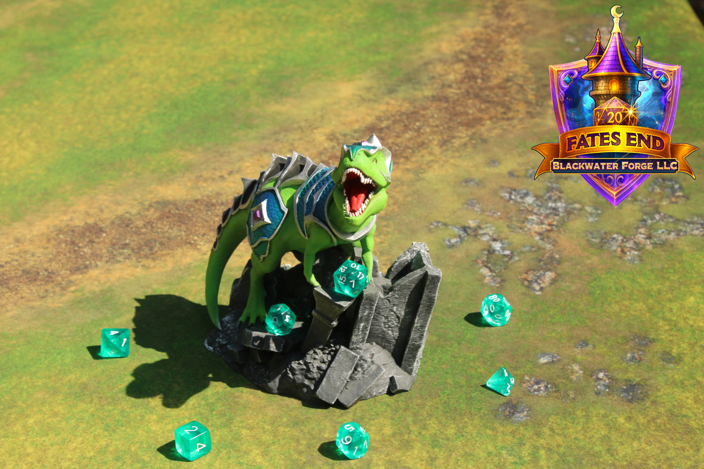 Armored War T-Rex 3D Printed Dice Tower – Fate's End Collection by Kim Bolt - Unleash Prehistoric Power!