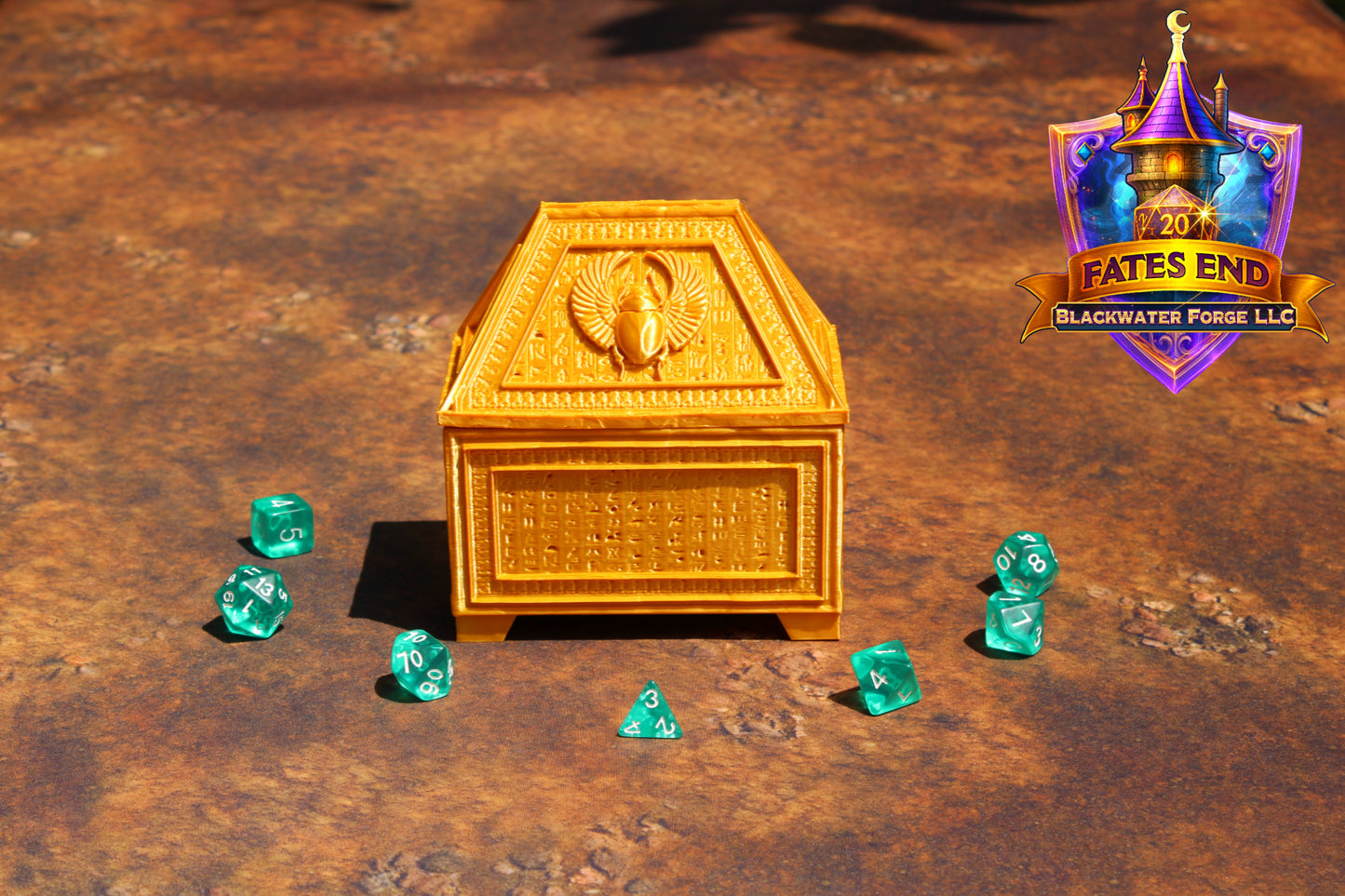 Ancient Egyptian Scarab Vault 3D Printed Dice Jail - Fate's End Collection by Kim Bolt - Step into the Sands of Ancient Legend!