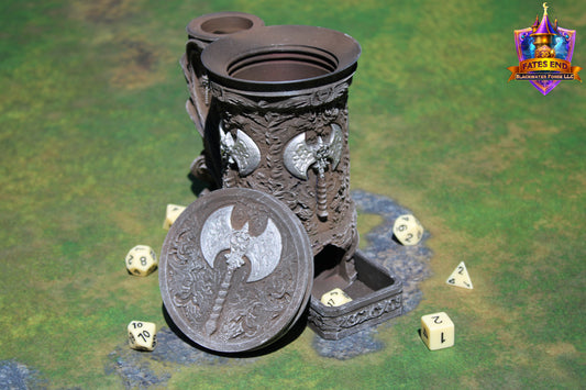 Barbarian 3D Printed RPG Dice Tower & Can Holder Combo: Fate's End Collection