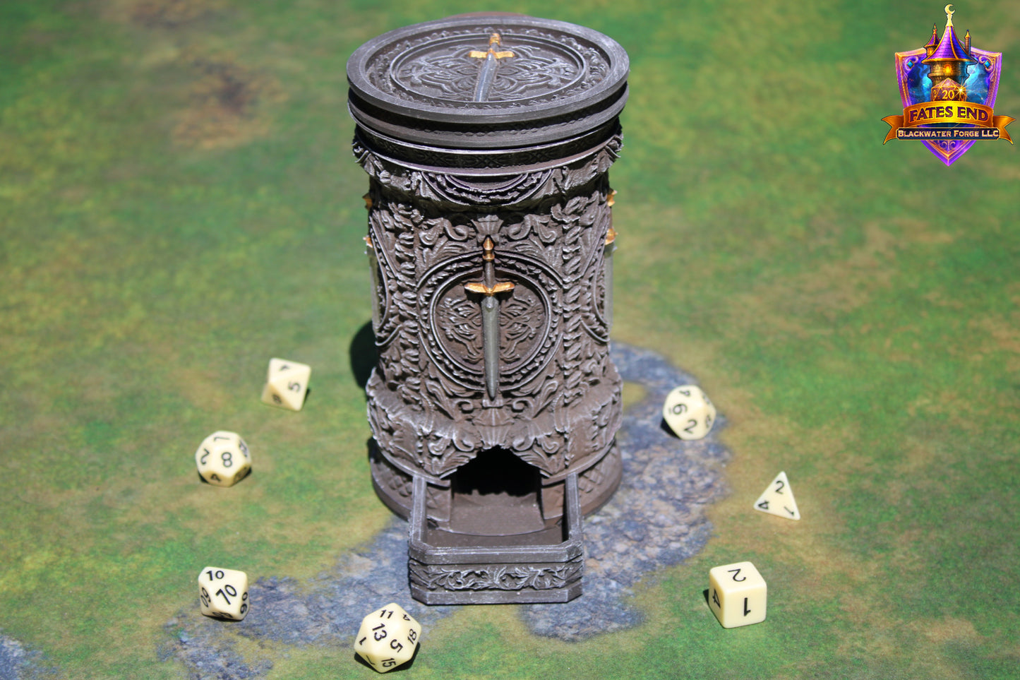 Fighter 3D Printed RPG Dice Tower & Can Holder Combo: Fate's End Collection
