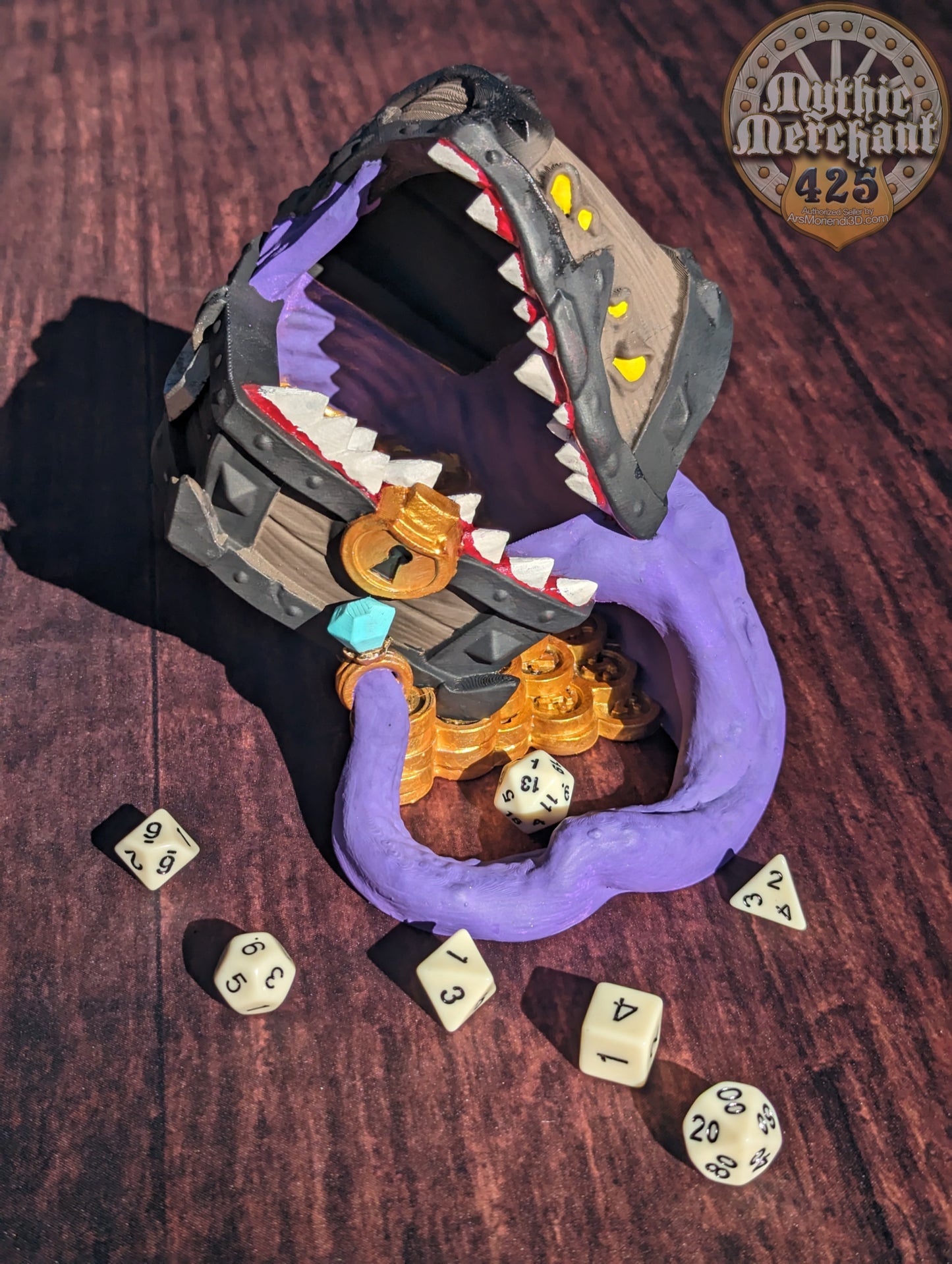 Mimic Treasure Chest 3D Printed Dice Tower - Mythic Mugs Collection by Ars Moriendi 3D| Dice Tray | D20 Dice Vault - Unleash the Mimic Magic