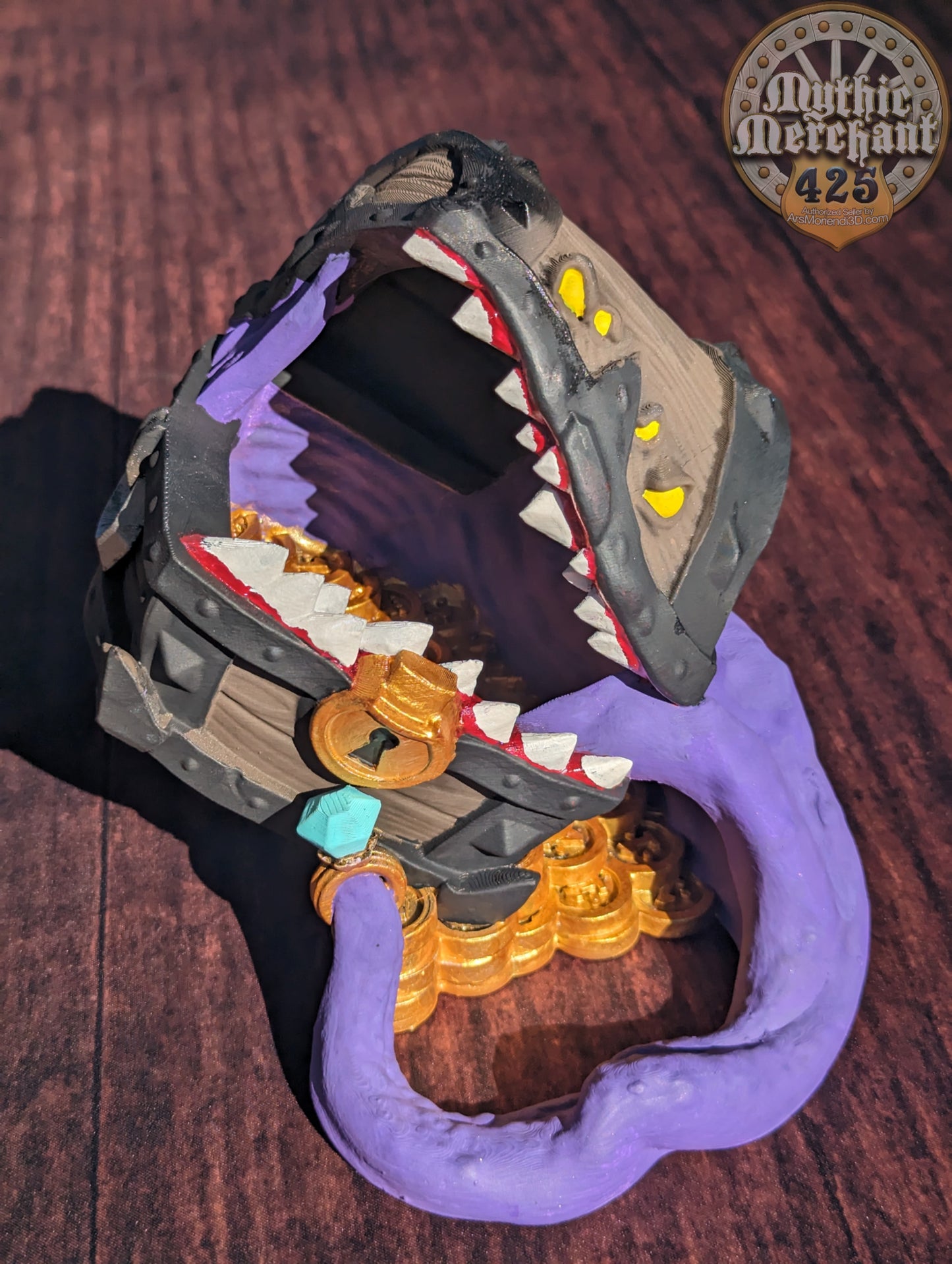 Mimic Treasure Chest 3D Printed Dice Tower - Mythic Mugs Collection by Ars Moriendi 3D| Dice Tray | D20 Dice Vault - Unleash the Mimic Magic