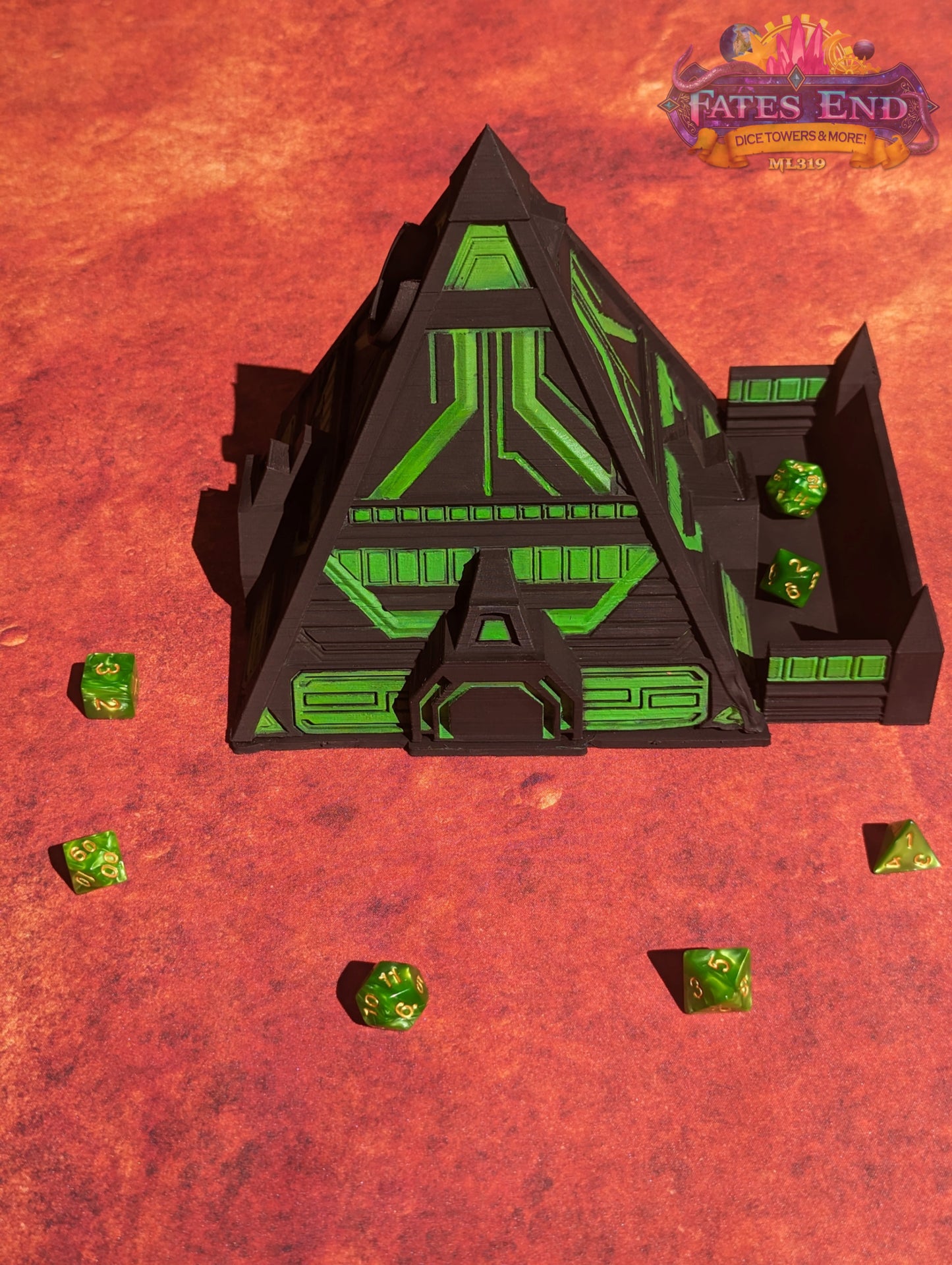 Alien Pyramid 3D Printed Dice Tower - Fate's End Collection - Channel Cosmic Mysteries with Each Ancient Roll!