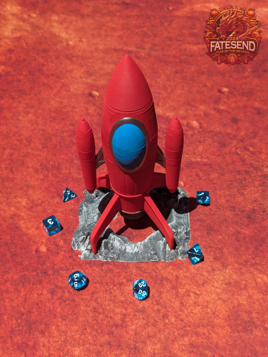 Retro Red Rocket 3D Printed Atompunk Dice Tower - Fate's End Collection - Ignite your gaming sessions!!!