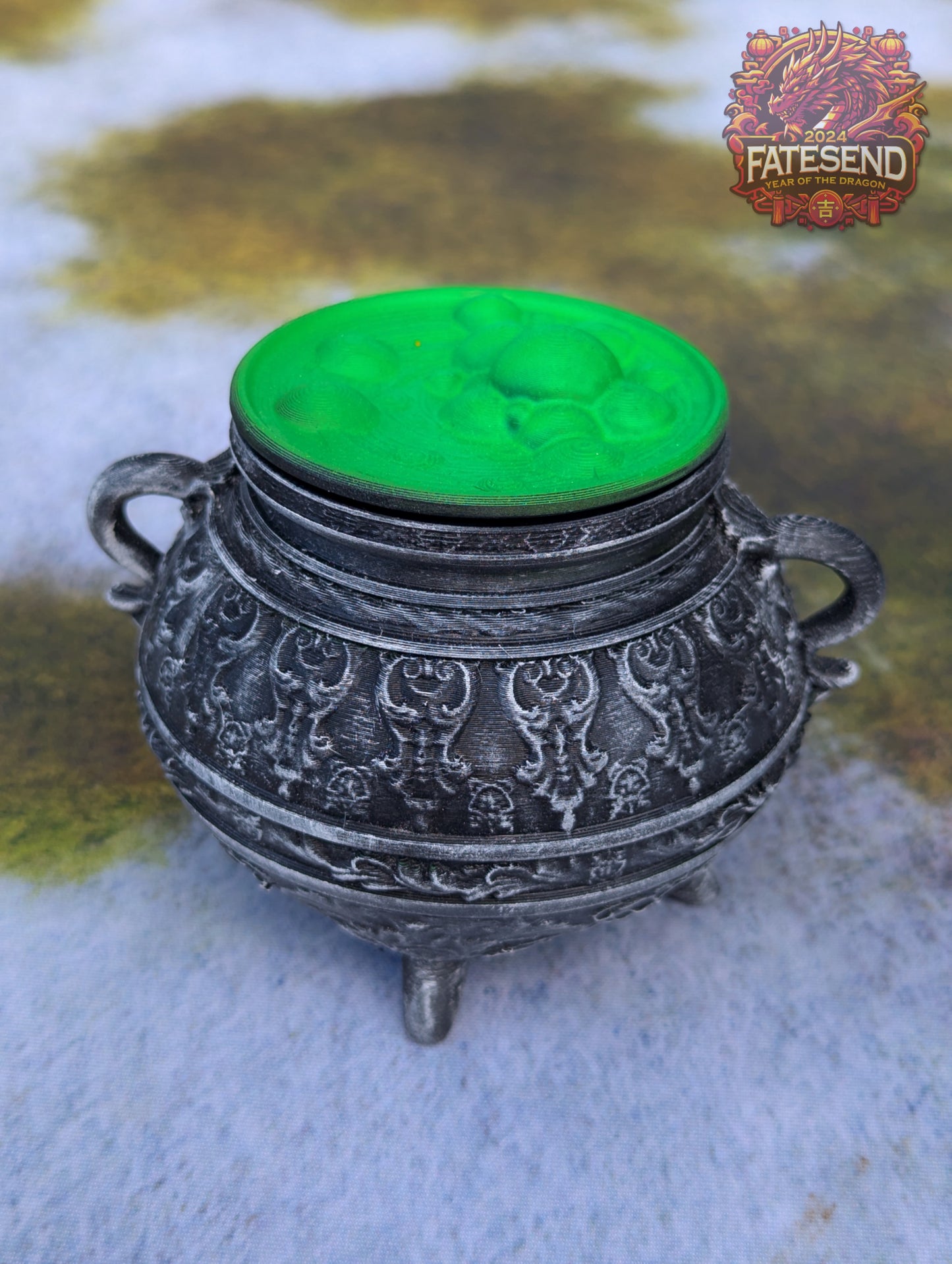 Witch's Cauldron 3D Printed Dice Jail | Dice Vault | Storage Box | Cosplay- Double, double toil and trouble; Fire burn and cauldron bubble!