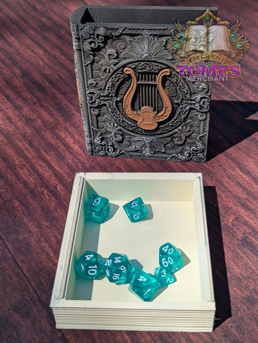 Bard 3D Printed RPG Spell Book Tome: RPG Dice Tray, Tokens, & Card Storage