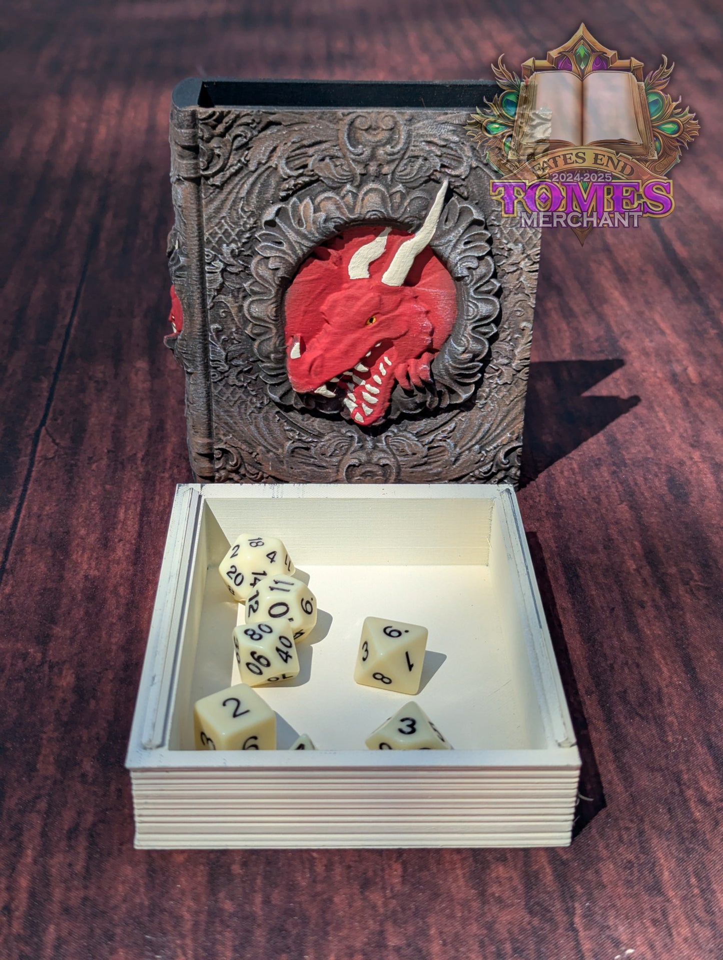 Dragon 3D Printed RPG Spell Book Tome: RPG Dice Tray, Tokens, & Card Storage
