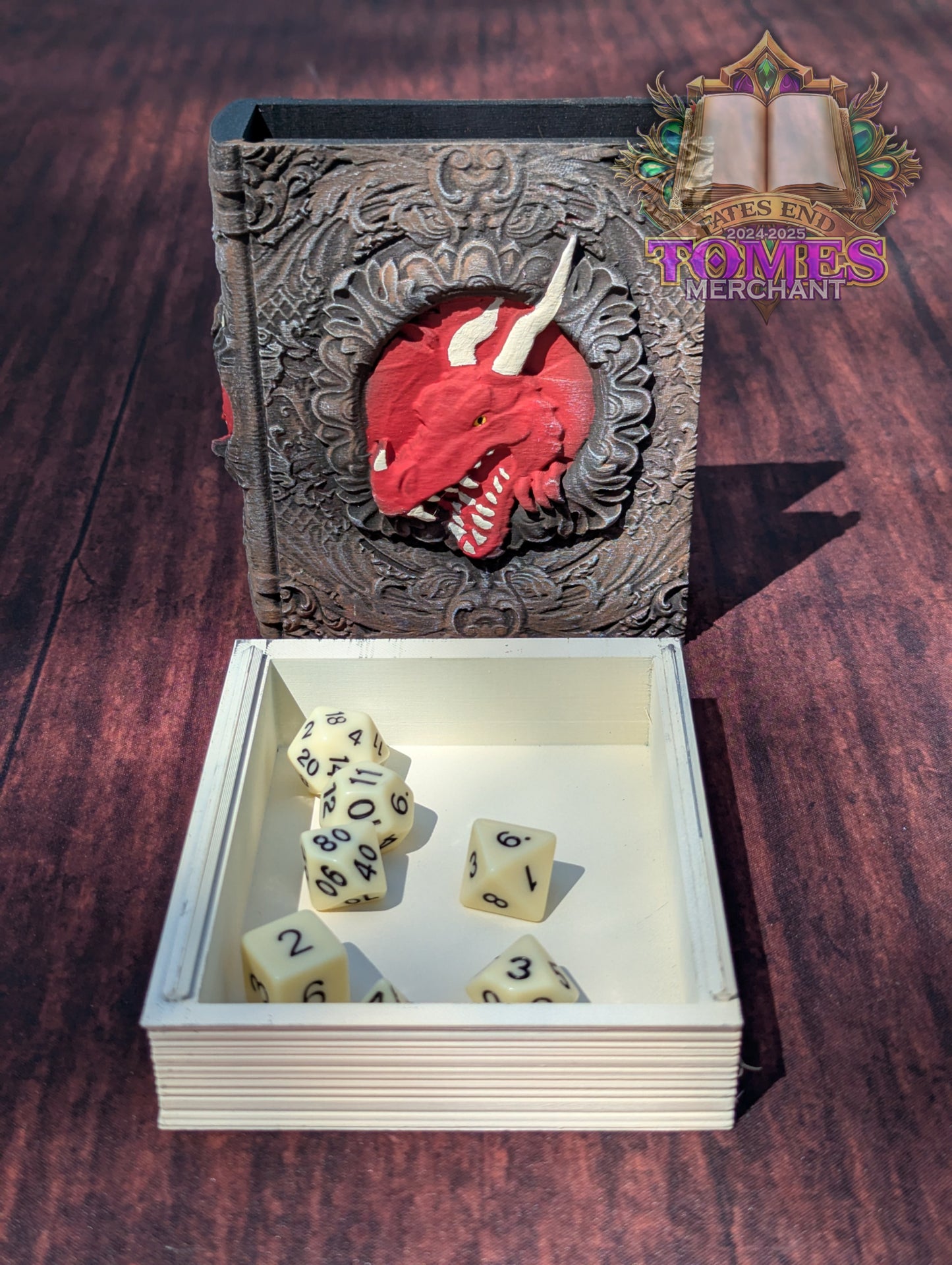 Dragon 3D Printed RPG Spell Book Tome: RPG Dice Tray, Tokens, & Card Storage