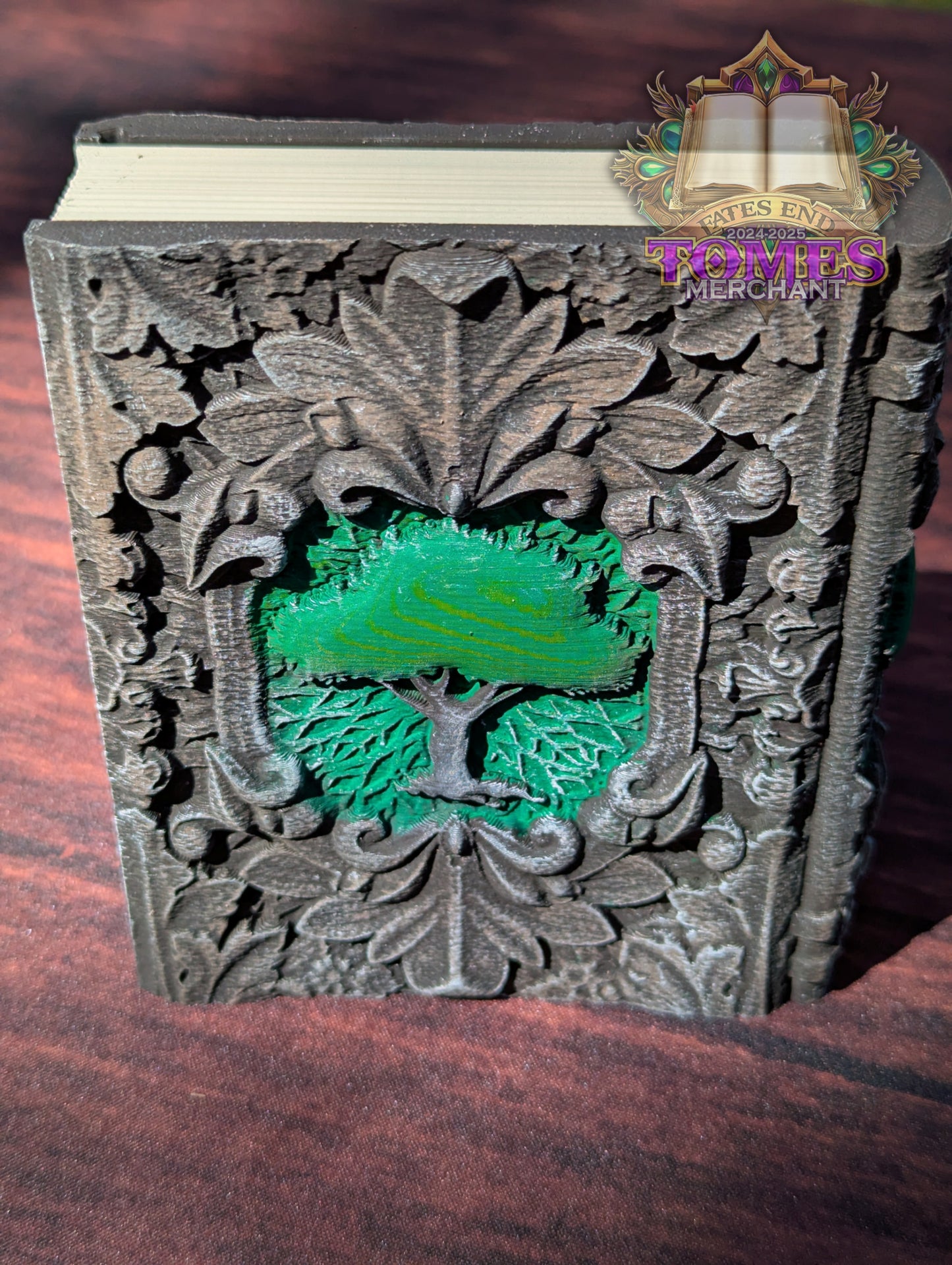Green Mana Symbol 3D Printed Spell Book Tome: RPG Dice Tray, Tokens, & Card Storage
