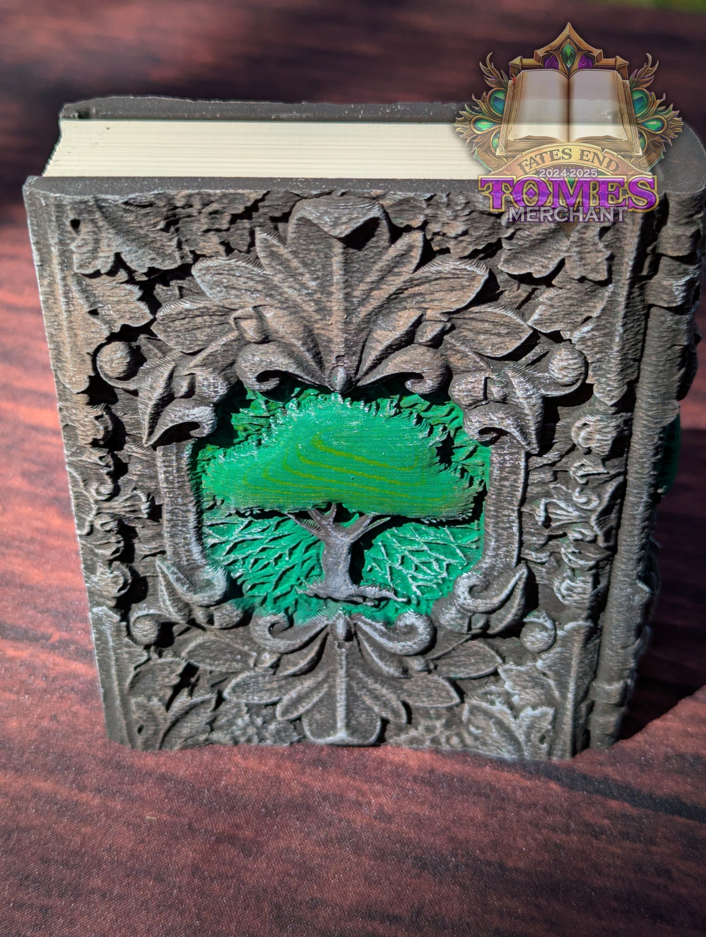 Green Mana Symbol 3D Printed Spell Book Tome: RPG Dice Tray, Tokens, & Card Storage