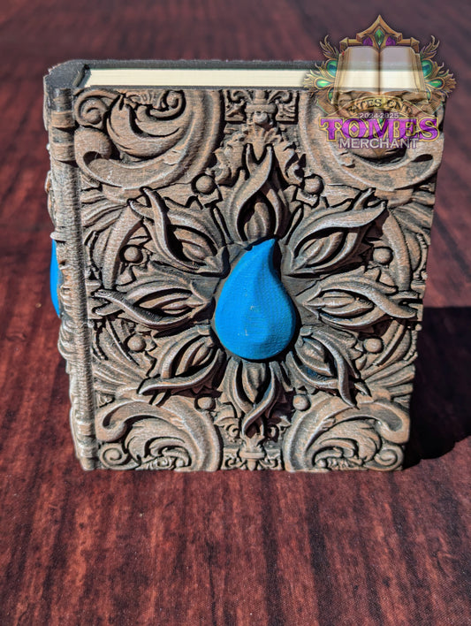 Blue Mana Symbol 3D Printed Spell Book Tome: RPG Dice Tray, Tokens, & Card Storage