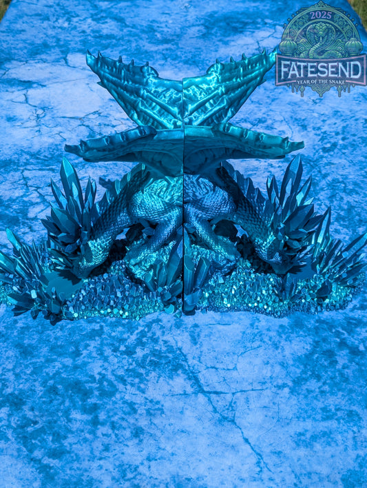 Crystal Ice Dragon Book End Set- Fate's End Collection by Kim Bolt - Fantasy Decor - Frost-Bound Guardians for your Favorite Tomes!