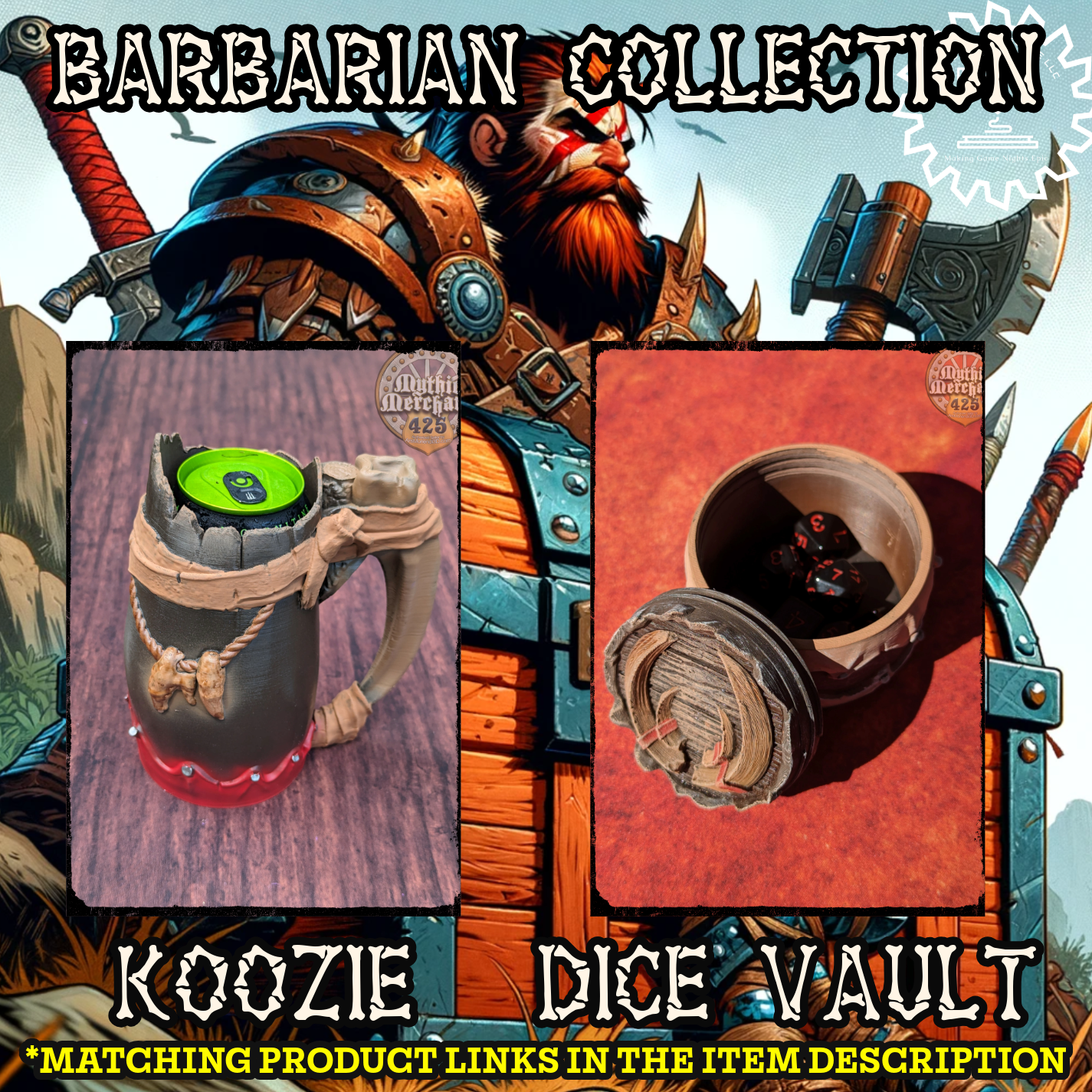Barbarian 3D Printed Koozie & Can Holder | Custom Stein | RPG Dice Jail | D20 Dice Vault | Mythic Mugs by Ars Moriendi 3D- Unleash Fury!!!