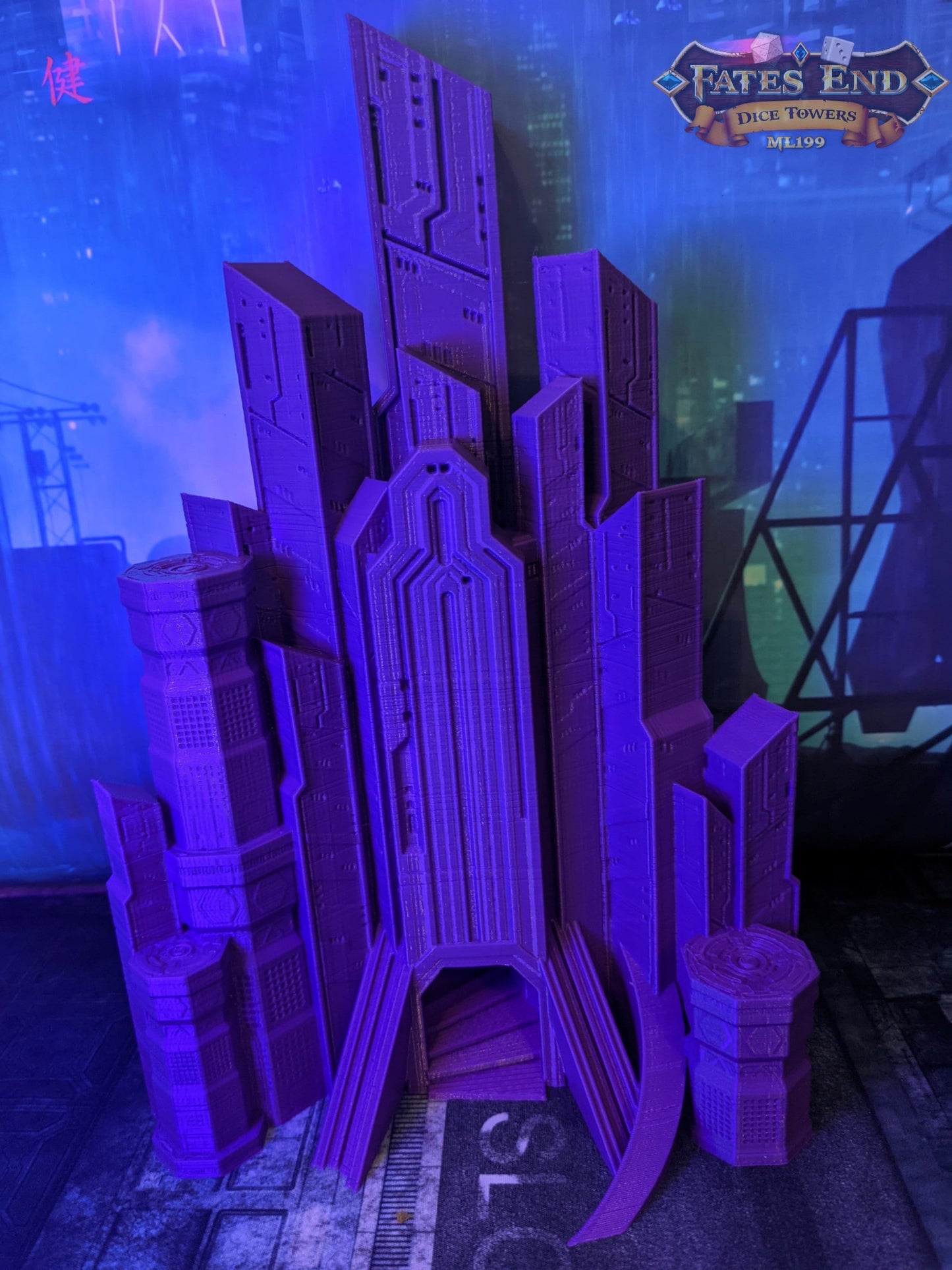 Cyberpunk Dice Tower - Fate's End Collection - Navigate Neon Realities and Futuristic Fates with Every Roll!