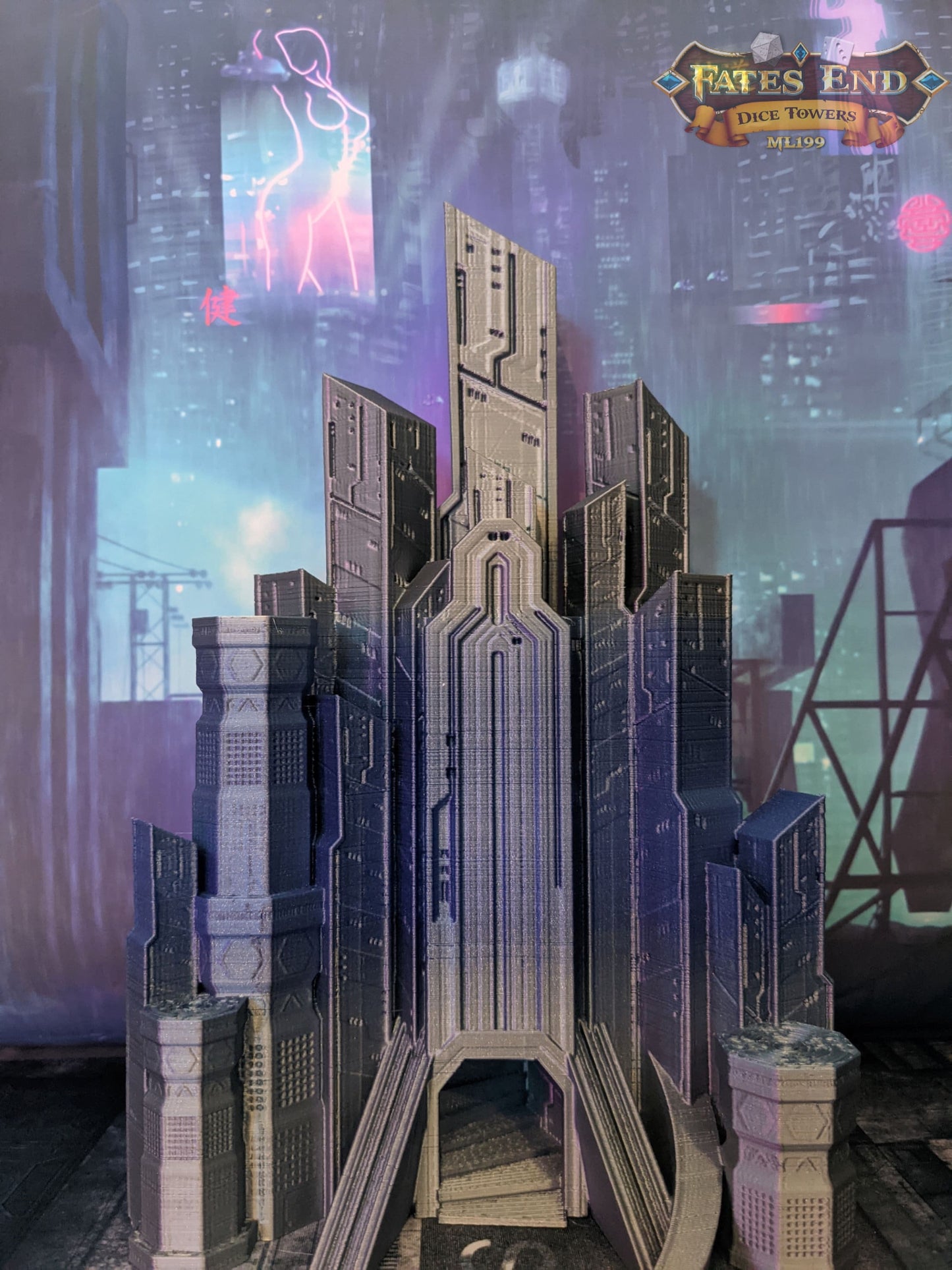 Cyberpunk Dice Tower - Fate's End Collection - Navigate Neon Realities and Futuristic Fates with Every Roll!