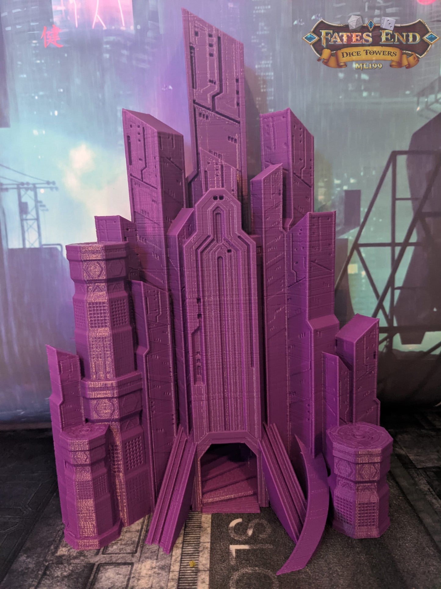 Cyberpunk Dice Tower - Fate's End Collection - Navigate Neon Realities and Futuristic Fates with Every Roll!