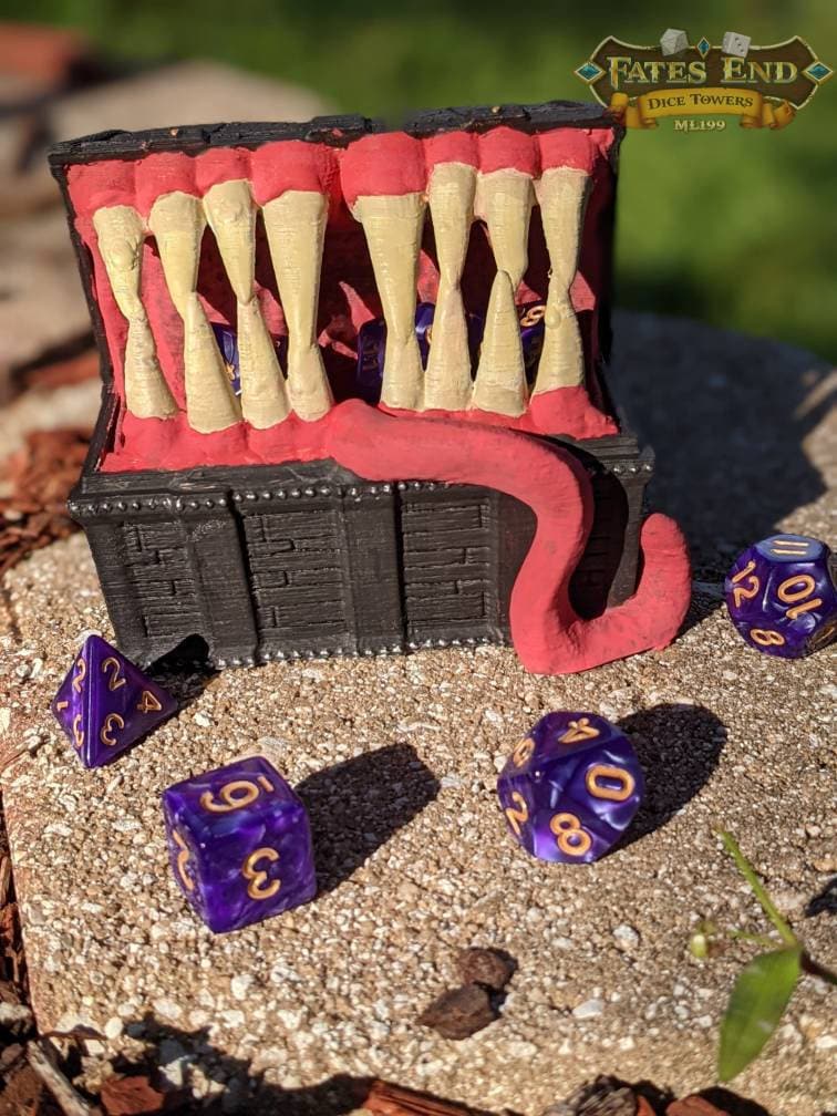 Mimic 3D Printed Dice Jail | RPG Dice Vault | D20 Box | Player Gift - Fate's End Collection - Beware this Treasure Chest Adventurers!