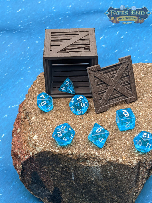 Wooden Crate 3D Printed Dice Box/Dice Jail/Dice Vault - Fate's End Collection -  Rustic Storage to organize your dice in style.