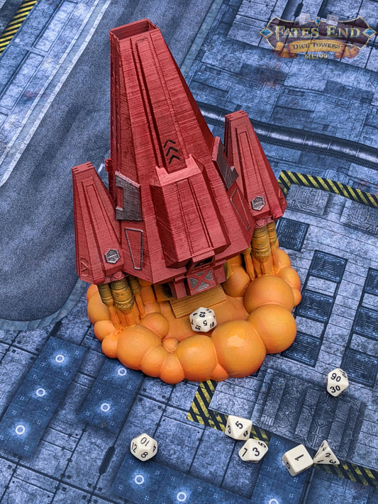 Space Ship 3D Printed Dice Tower - Fate's End Collection - Tabletop RPG Gaming Cyberpunk Cosplay - Traverse Galactic Realms & Stellar Rolls.