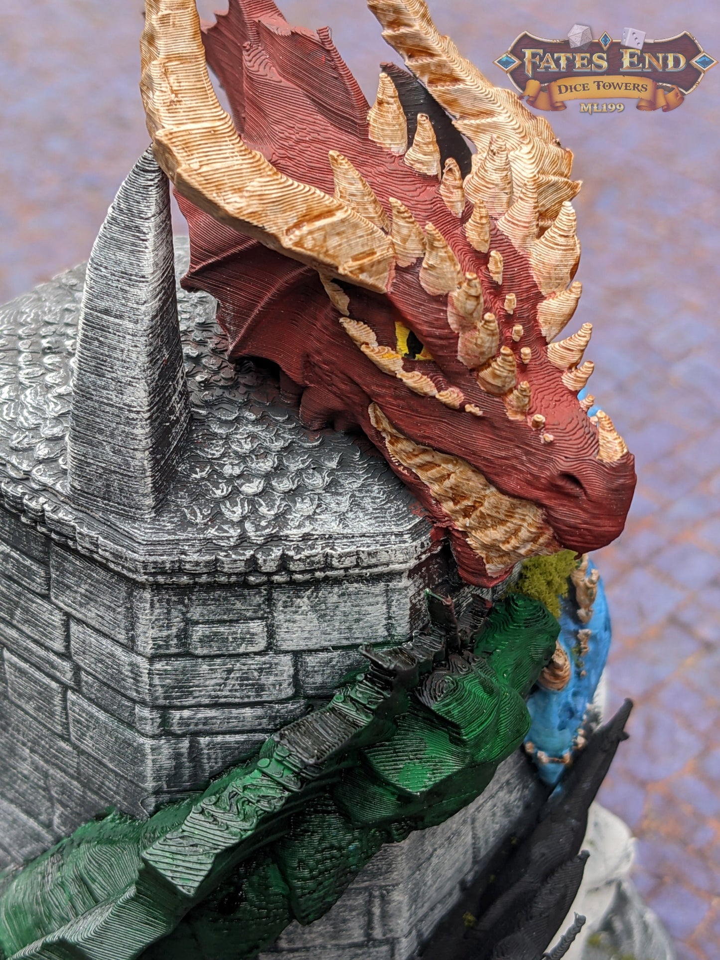 Tiamat Dragon 3D Printed Dice Tower - Fate's End Collection - Tabletop RPG Gaming - DnD D&D - Unleash Fivefold Fury in Your Dice Rolls!