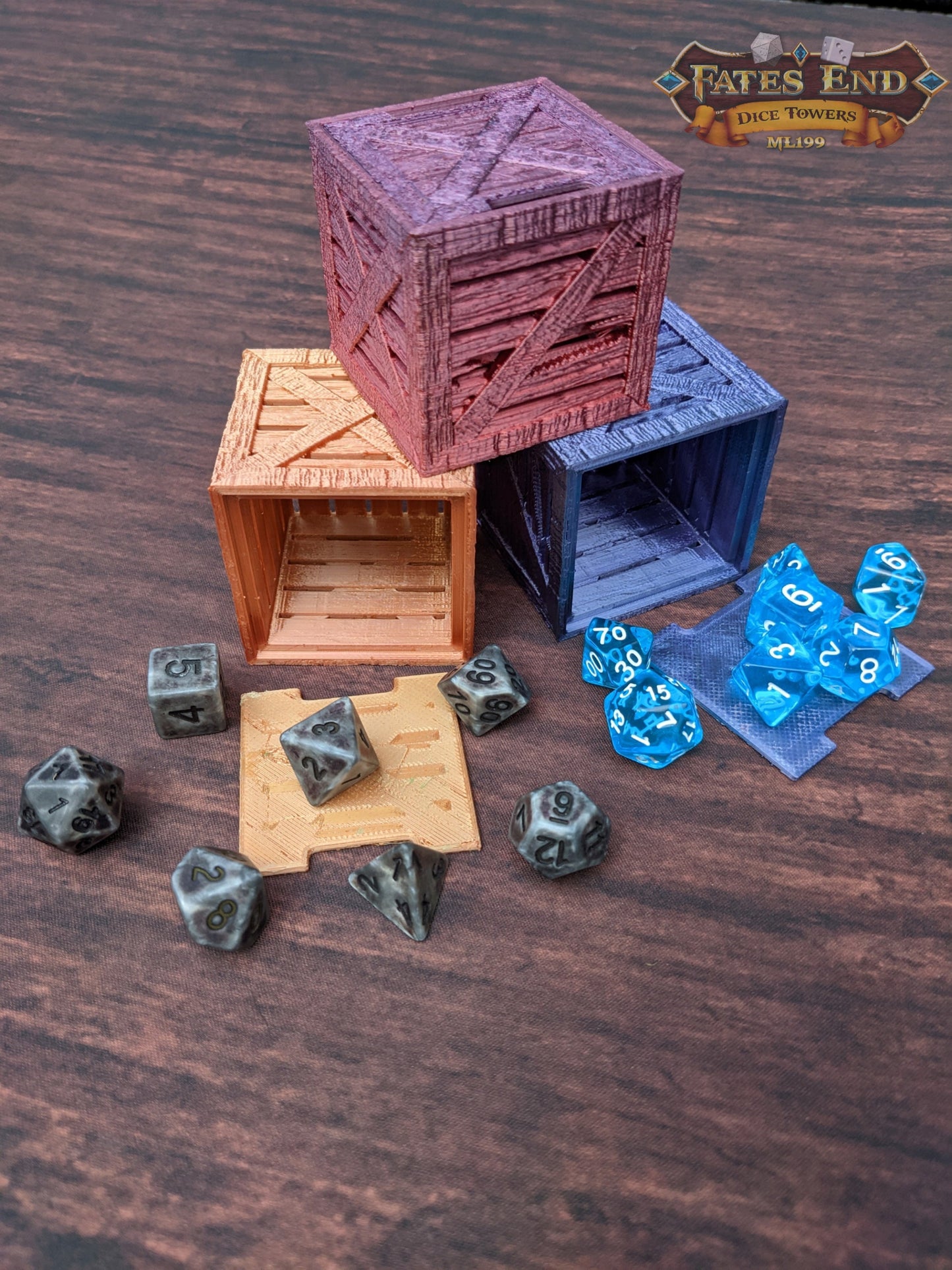 Wooden Crate 3D Printed Dice Box/Dice Jail/Dice Vault - Fate's End Collection - Rustic Storage to organize your dice in style.
