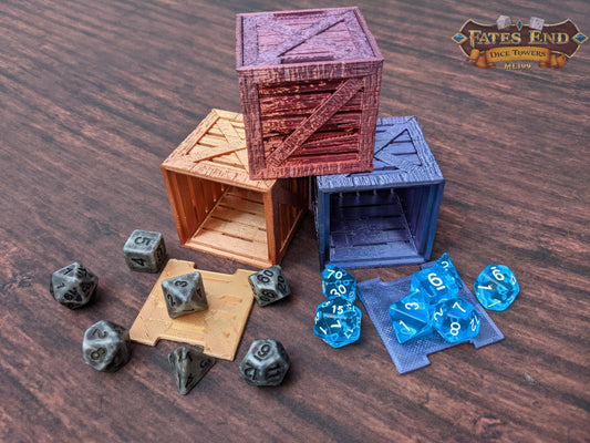 Wooden Crate 3D Printed Dice Box/Dice Jail/Dice Vault - Fate's End Collection - Rustic Storage to organize your dice in style.