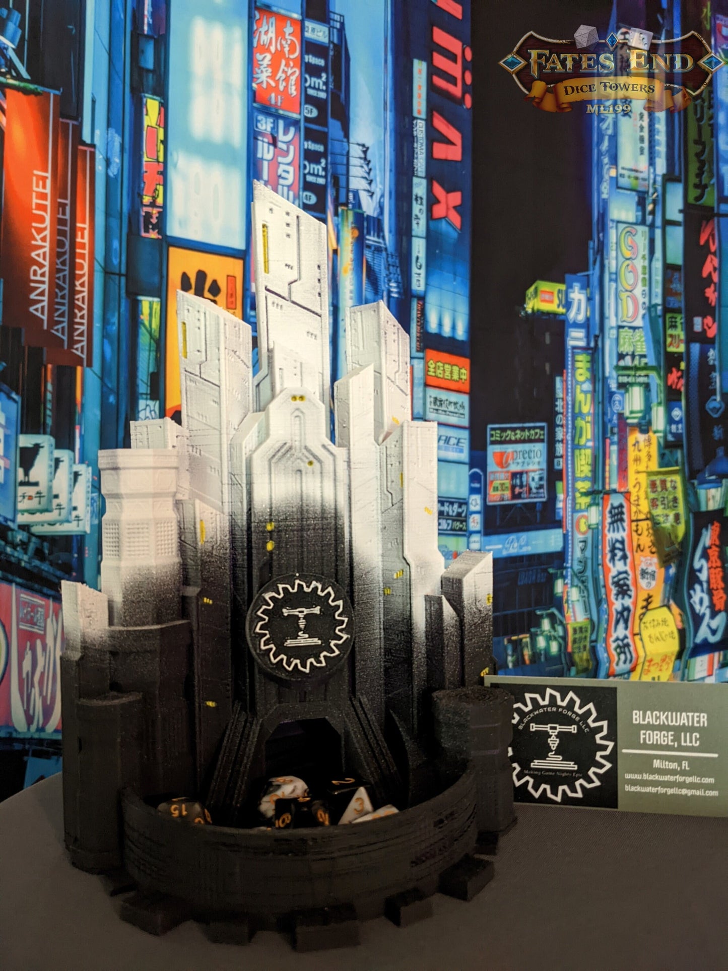 Blackwater Forge LLC Cyberpunk Dice Tower - Dive into Neon Nights & Futuristic Fights with Each Roll.