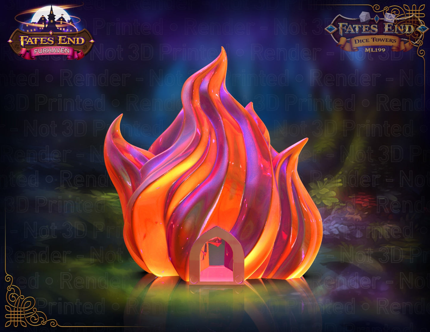 Sorcerer Fire 3D Printed Dice Tower | RPG Wizard Dice Roller | Fate's End Collection- Embrace the Fiery Passion of the Arcane Flame!