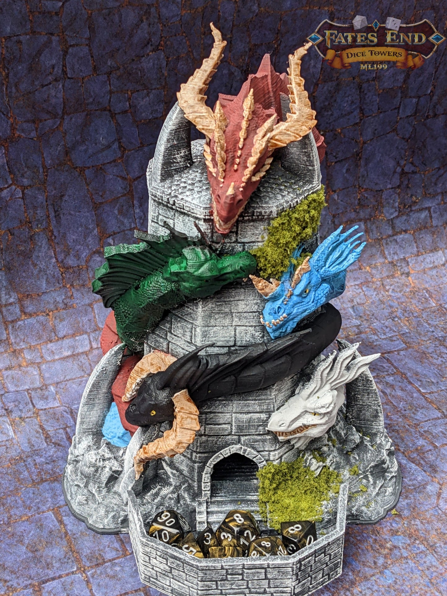 Tiamat Dragon 3D Printed Dice Tower - Fate's End Collection - Tabletop RPG Gaming - DnD D&D - Unleash Fivefold Fury in Your Dice Rolls!