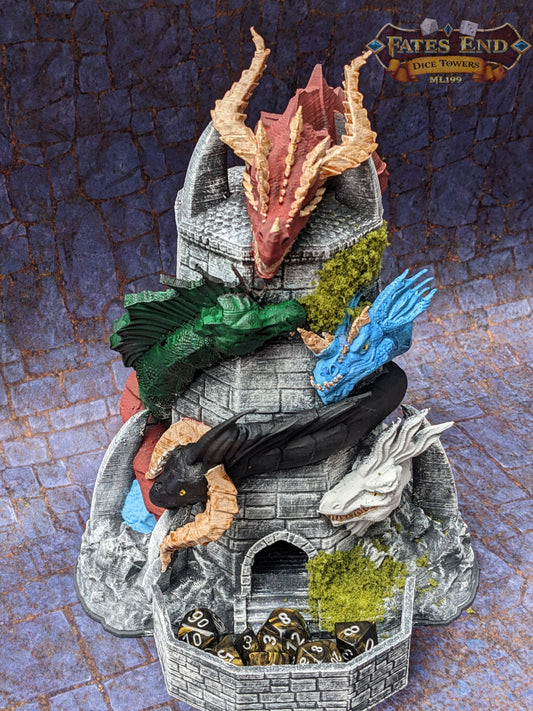 Tiamat Dragon 3D Printed Dice Tower - Fate's End Collection - Tabletop RPG Gaming - DnD D&D - Unleash Fivefold Fury in Your Dice Rolls!