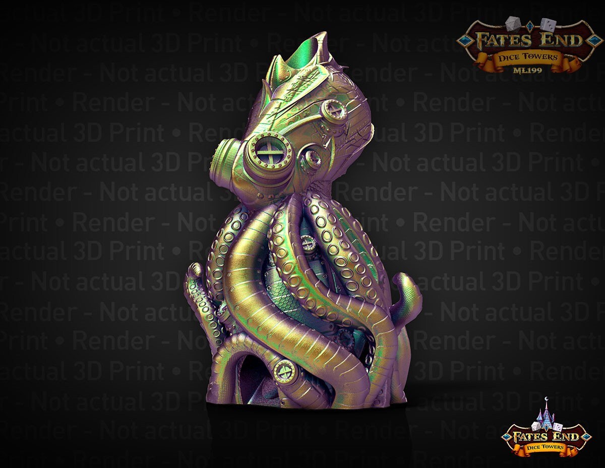 Octopunk Steampunk 3D Printed Dice Tower-Fate's End Collection- Dive Deep into a Steampunk and Octopus Inspired Design!