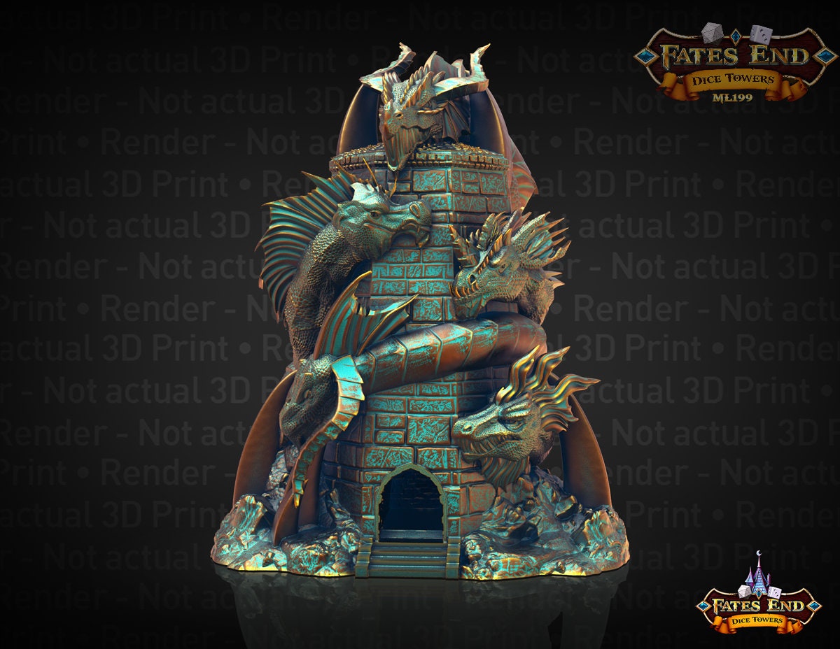Tiamat Dragon 3D Printed Dice Tower - Fate's End Collection - Tabletop RPG Gaming - DnD D&D - Unleash Fivefold Fury in Your Dice Rolls!