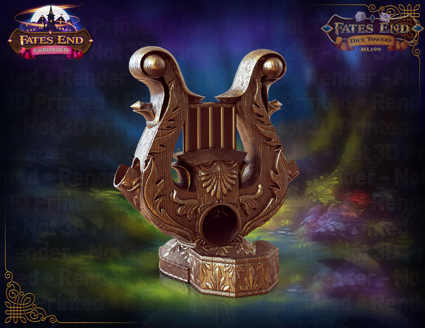 Bard's Lyre Dice Tower - Fate's End Collection - Echoes of Epic Tales with Every Dice Serenade.
