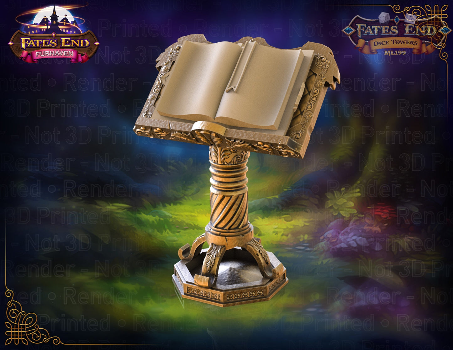 Magic Spell Book Tome 3D Printed Dice Tower - Fate's End Furhaven Collection - Unlock the Arcane Secrets of the Magic Tome!