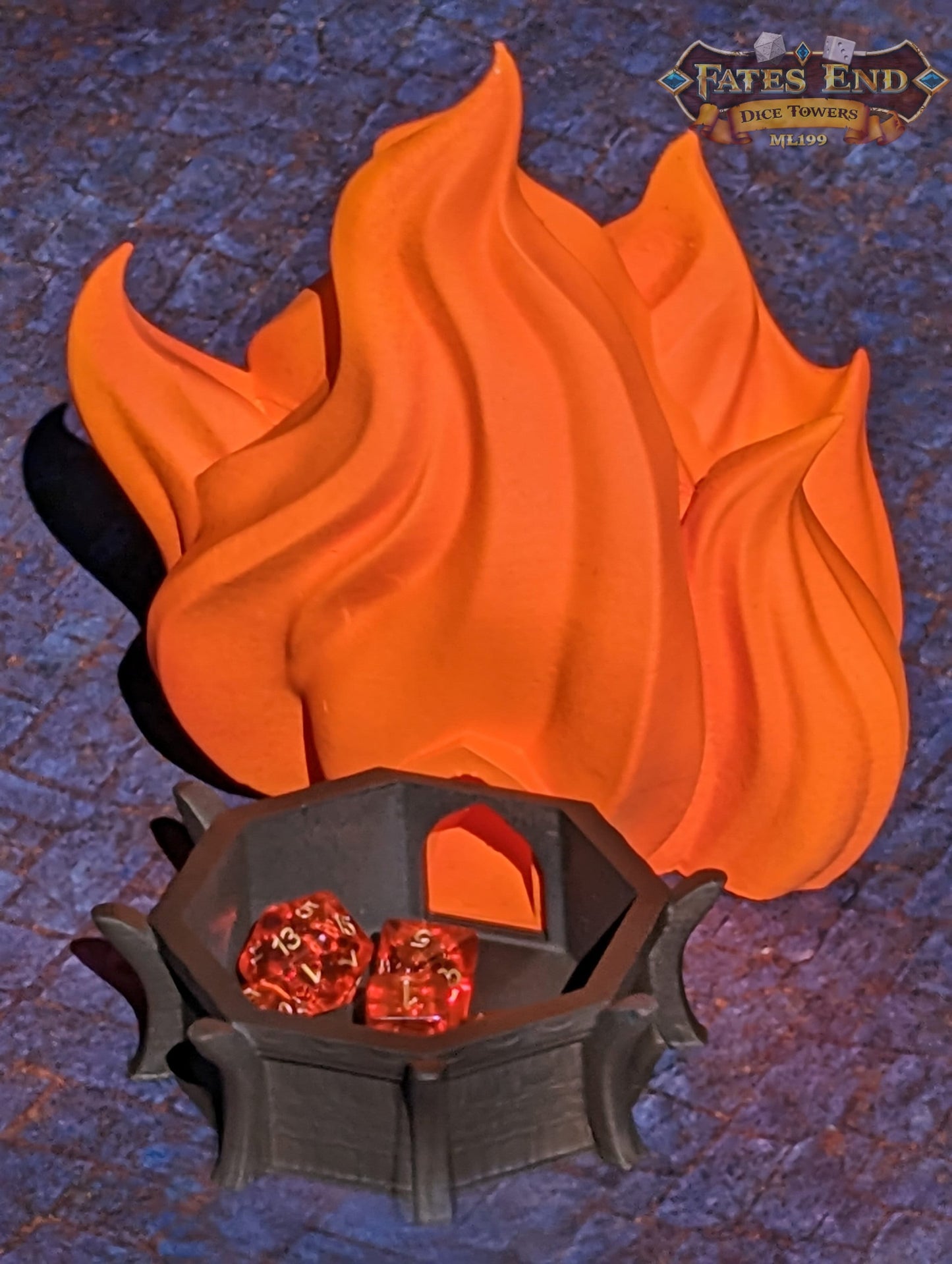Sorcerer Fire 3D Printed Dice Tower | RPG Wizard Dice Roller | Fate's End Collection- Embrace the Fiery Passion of the Arcane Flame!
