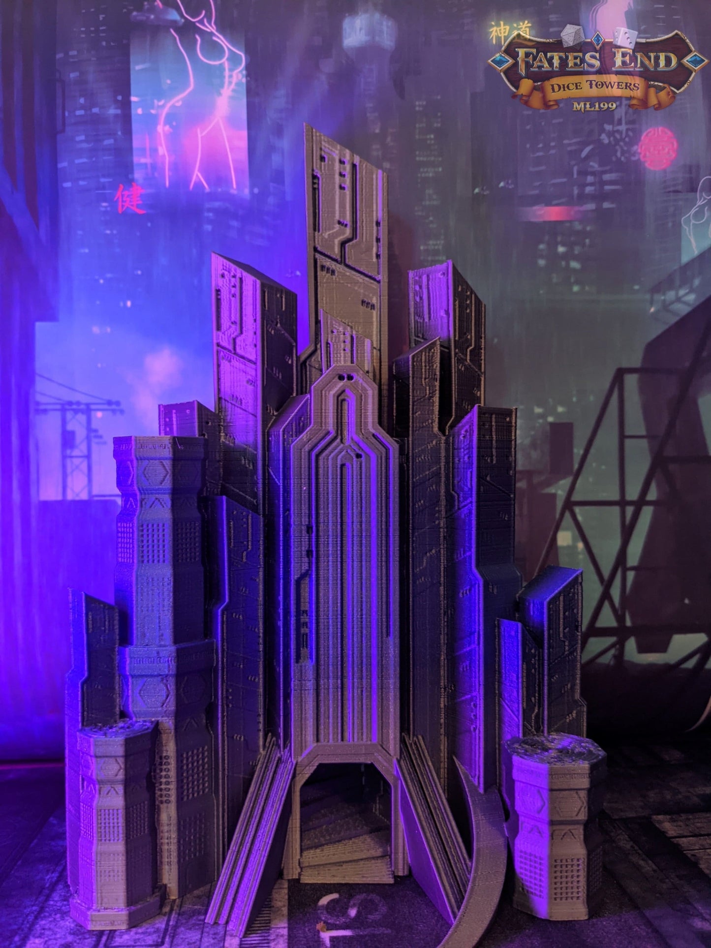 Cyberpunk Dice Tower - Fate's End Collection - Navigate Neon Realities and Futuristic Fates with Every Roll!