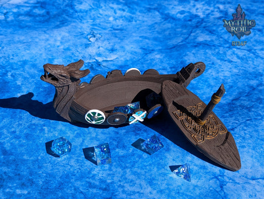 Viking Longboat 3D Printed Dice Jail | RPG Dice Vault | D20 Storage Box | Player Gift | Mythic Roll by Unchained Games