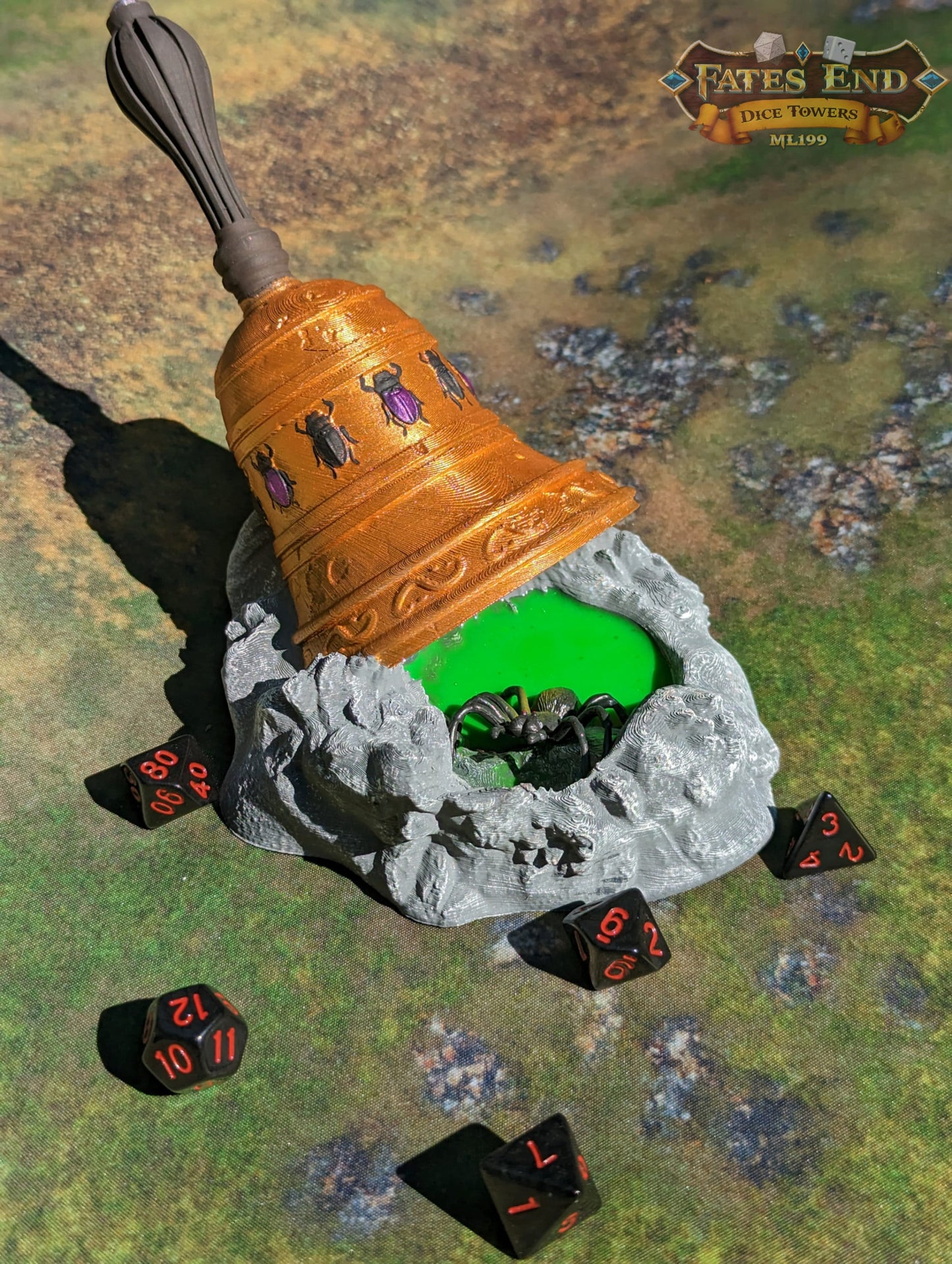 Bell of Bugs Dice Tower - Fate's End Collection - Summon Nature's Melodies and Mysteries with Every Ring.