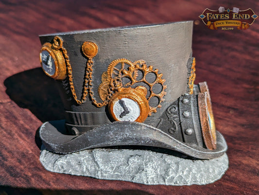 Steampunk Clock Hat 3D Printed Dice Vault - Fate's End Collection | RPG Dice Jail | D20 Dice Box | - Industrial Victorian Elegance!