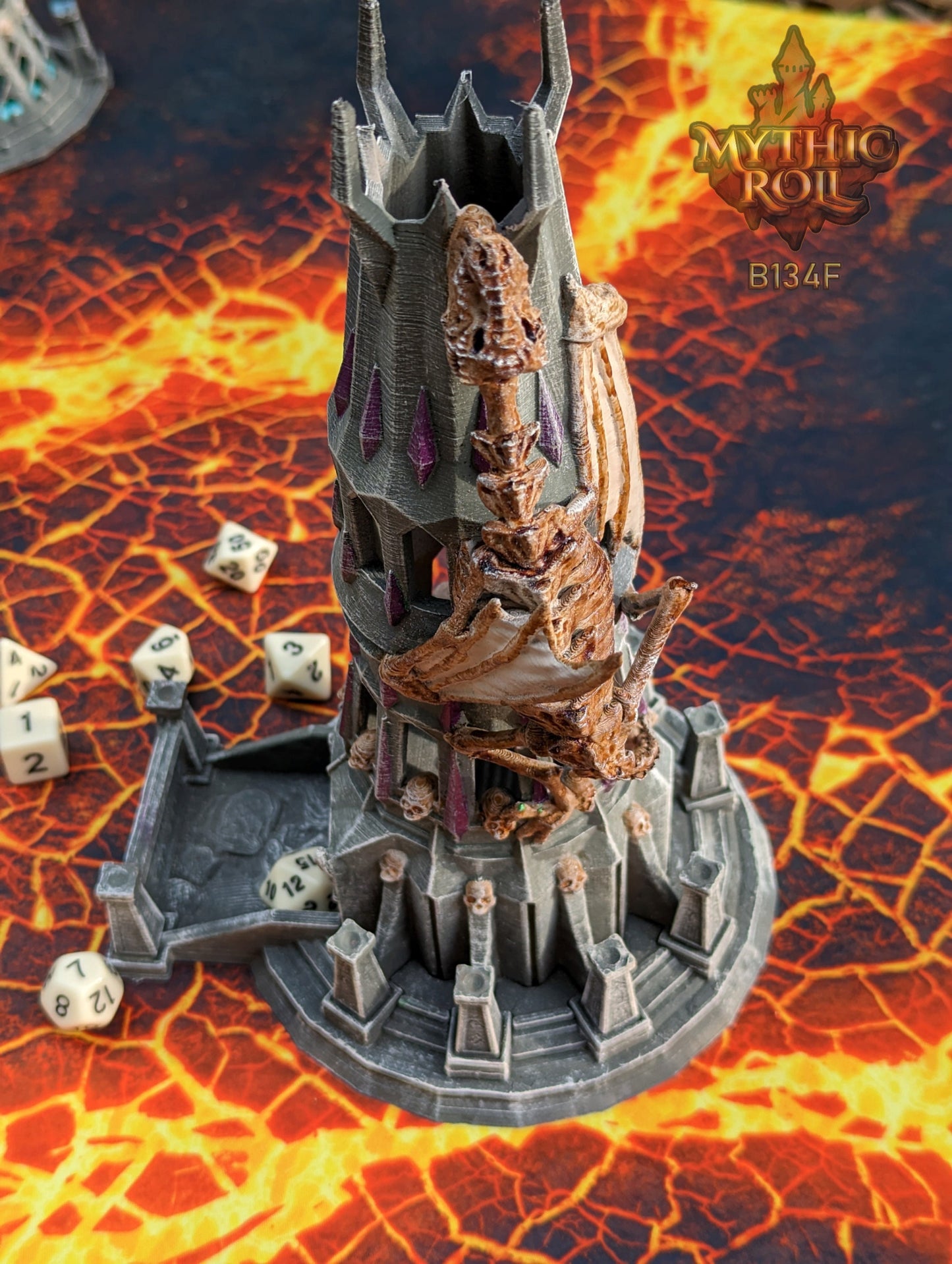 Necromancer Lich Undead Dragon 3D Printed Dice Tower | DnD Player Gift | Mythic Roll Collection by Unchained Games- Unearth the Dark Arts!