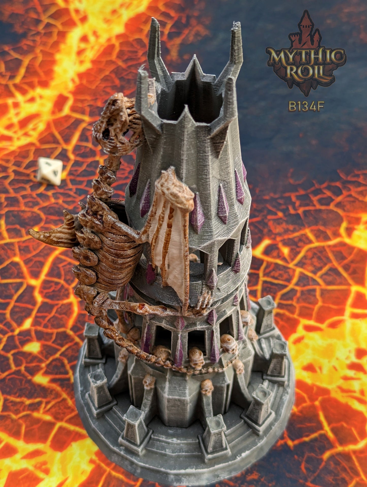 Necromancer Lich Undead Dragon 3D Printed Dice Tower | DnD Player Gift | Mythic Roll Collection by Unchained Games- Unearth the Dark Arts!