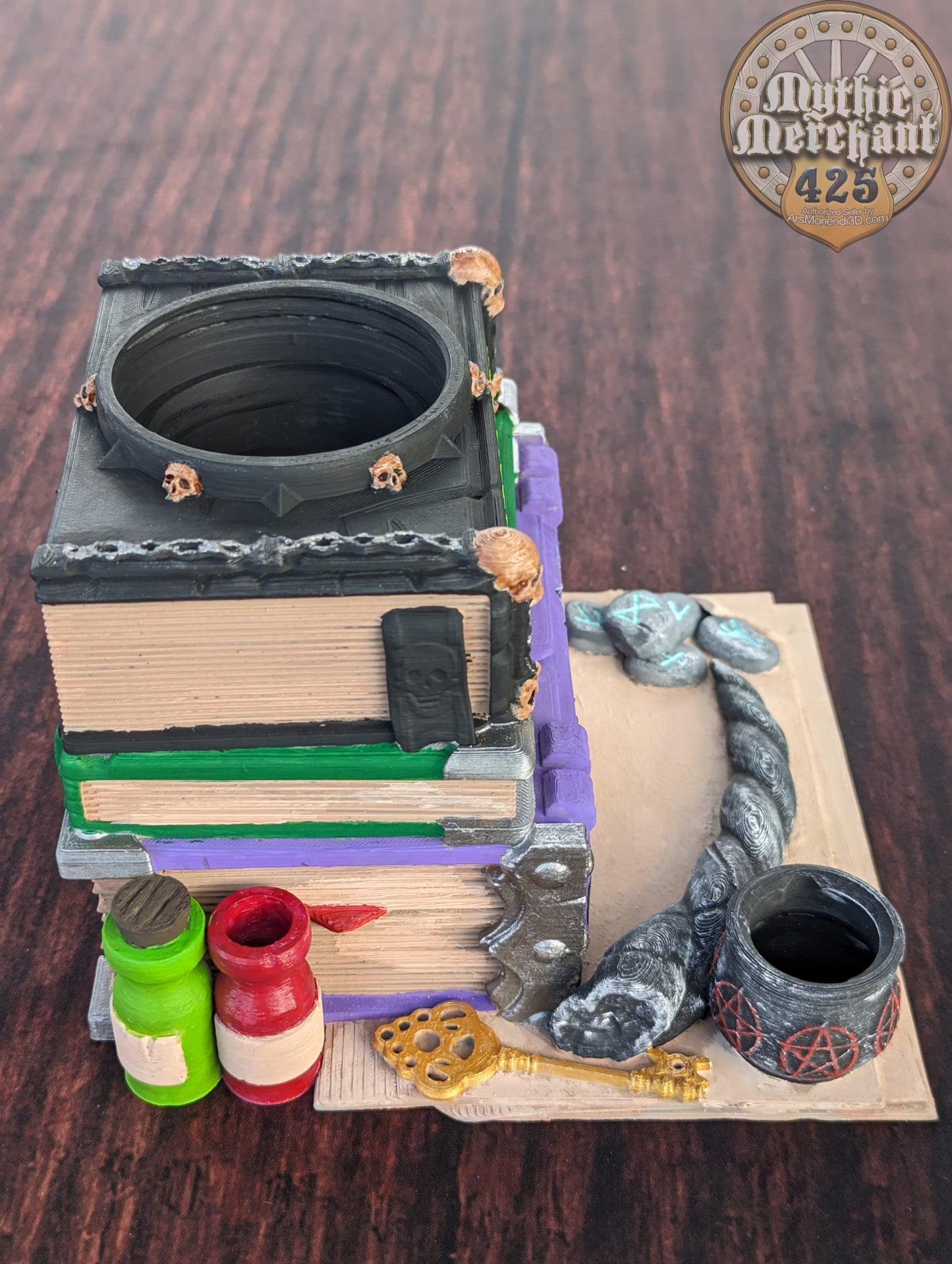 Warlock Spell Book 3D Printed Dice Tower - Mythic Mugs by Ars Moriendi 3D | Dice Tray | D20 Dice Vault - Channel dark magic from the abyss!