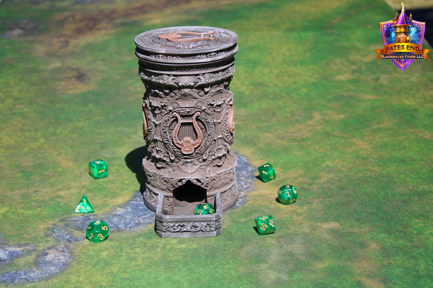 Bard 3D Printed RPG Dice Tower & Can Holder Combo: Fate's End Collection