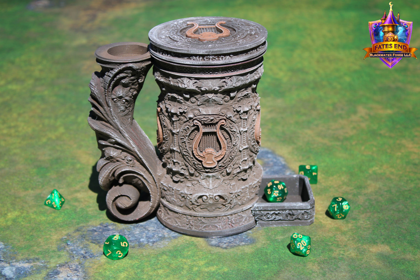 Bard 3D Printed RPG Dice Tower & Can Holder Combo: Fate's End Collection