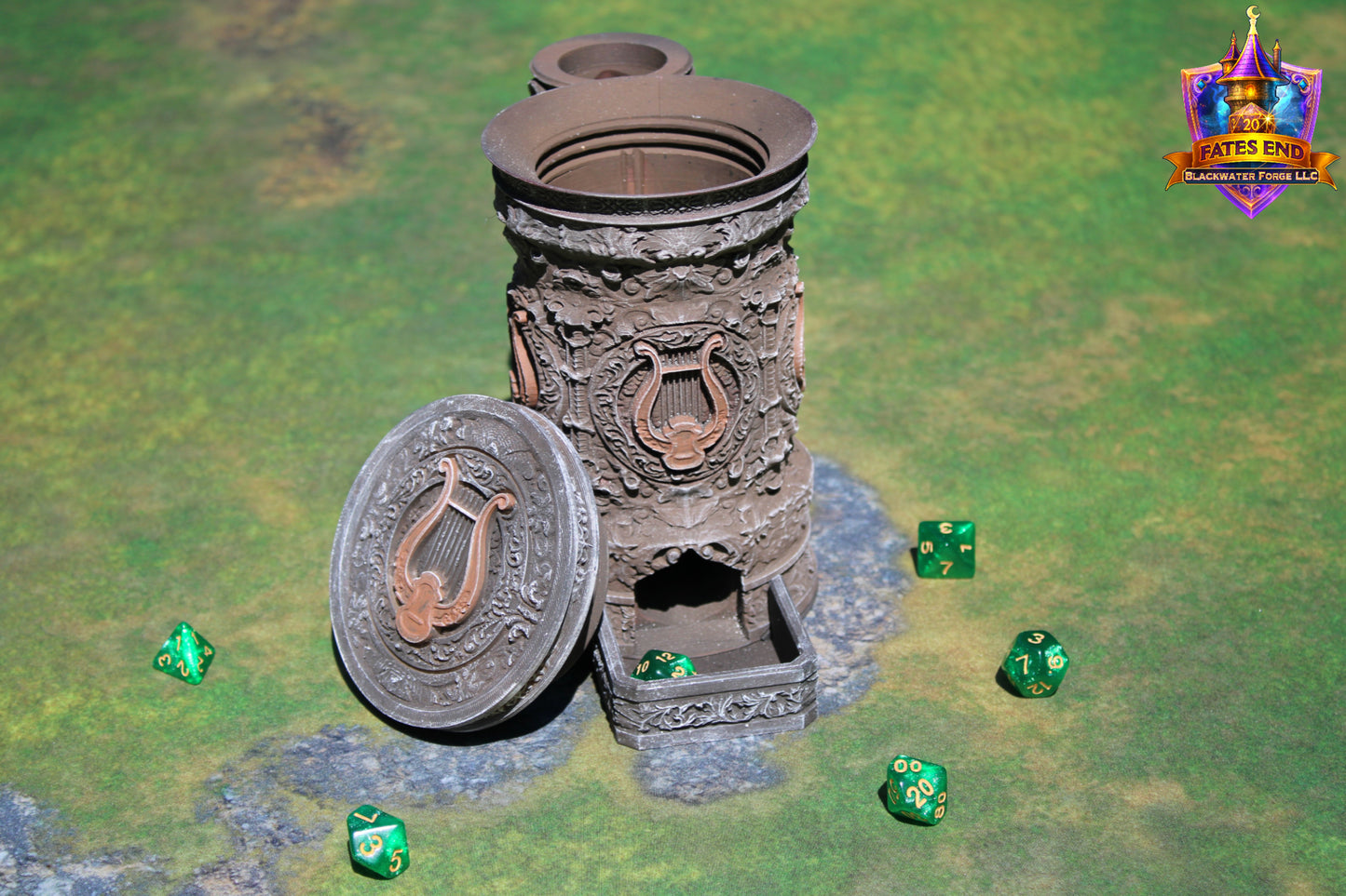 Bard 3D Printed RPG Dice Tower & Can Holder Combo: Fate's End Collection