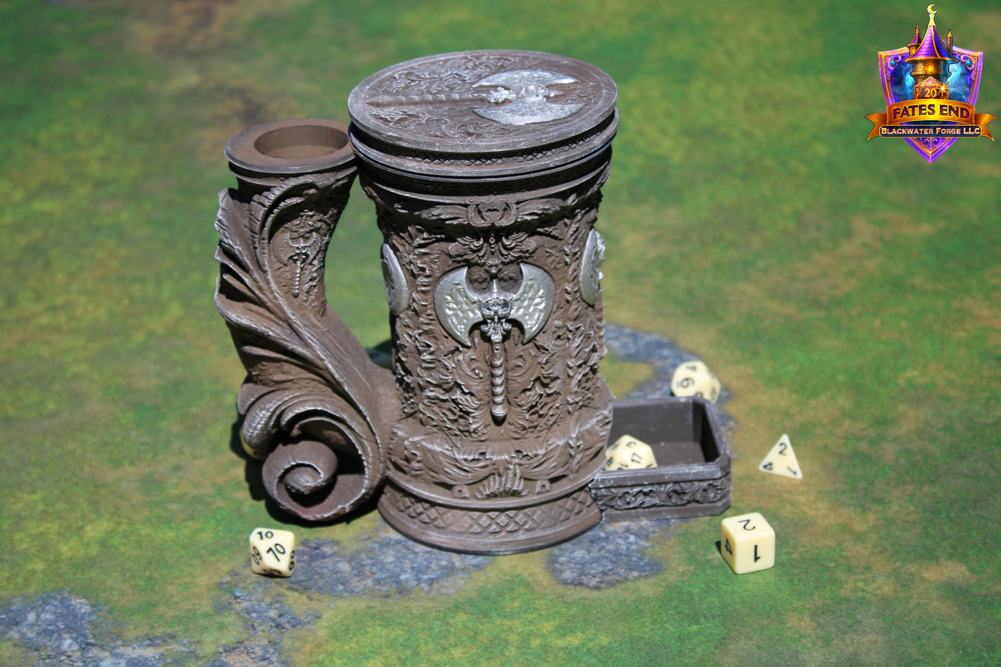 Barbarian 3D Printed RPG Dice Tower & Can Holder Combo: Fate's End Collection
