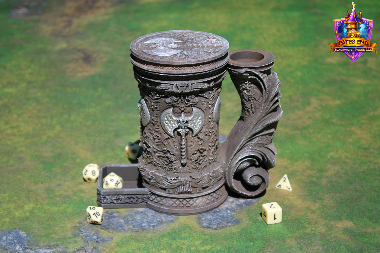 Barbarian 3D Printed RPG Dice Tower & Can Holder Combo: Fate's End Collection