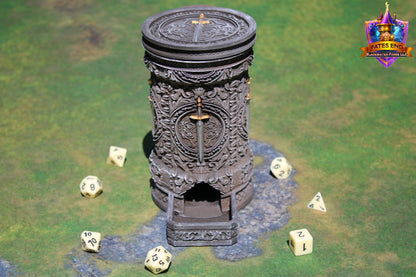 Fighter 3D Printed RPG Dice Tower & Can Holder Combo: Fate's End Collection