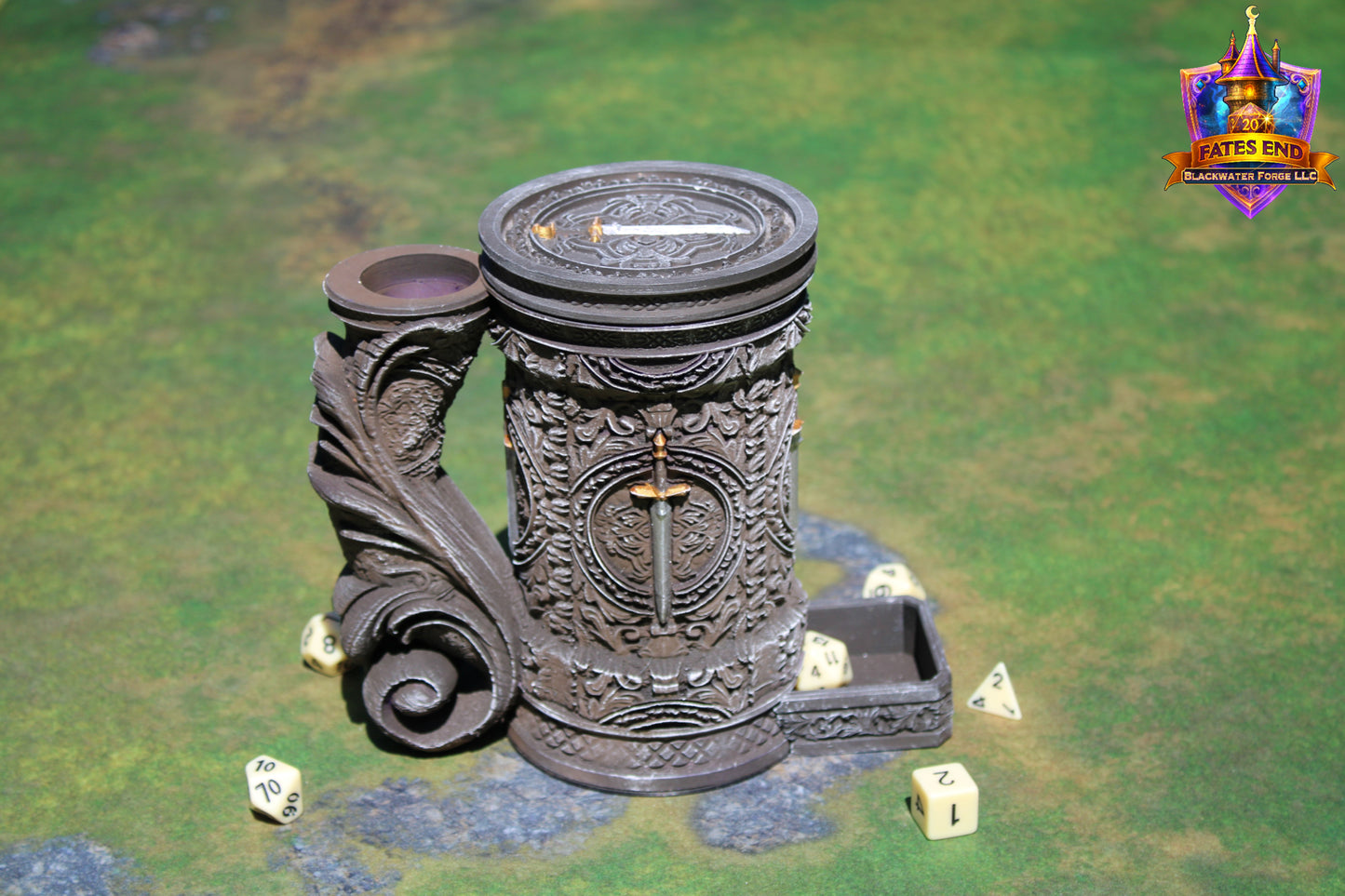 Fighter 3D Printed RPG Dice Tower & Can Holder Combo: Fate's End Collection